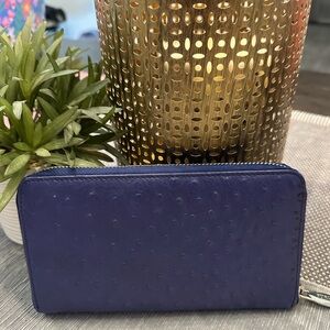 Furla Blue Textured Ostrich Leather Wallet
